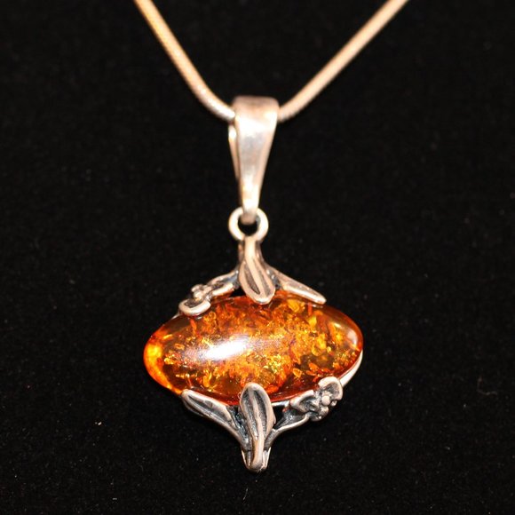 Sterling Silver Amber Necklace (SN0001) - Picture 2 of 8